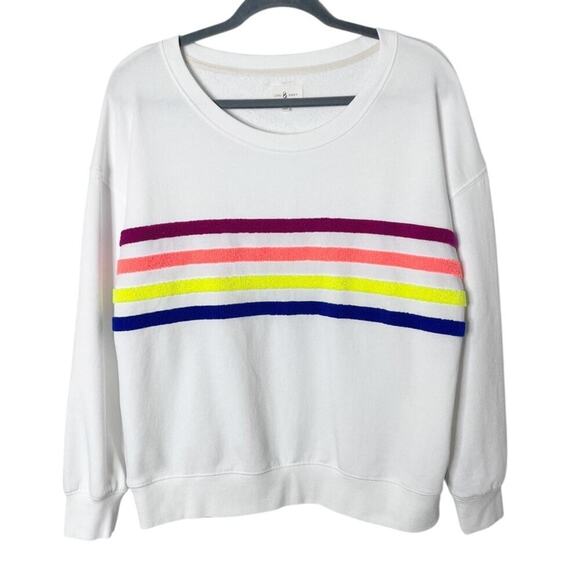 Lou & Grey Tops - Lou & Grey Women Rainbow Stripe Cozy Cotton Terry Sweatshirt S White Long Sleeve